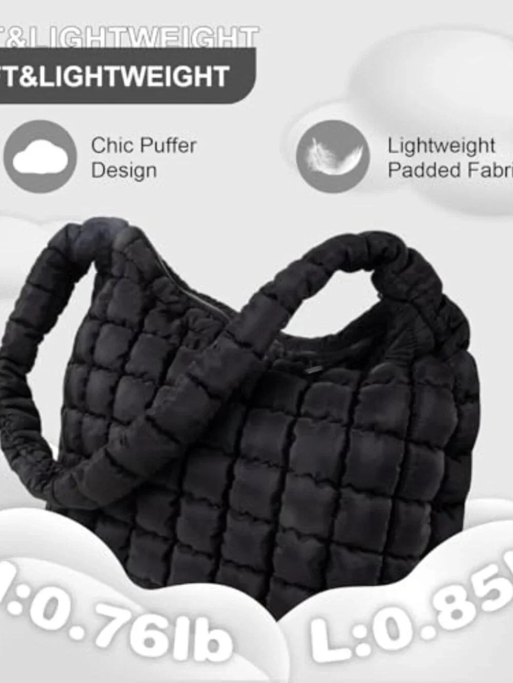 Quilted Puffer Tote Bag Crossbody Shoulder Hobo Nylon Lightweight Large